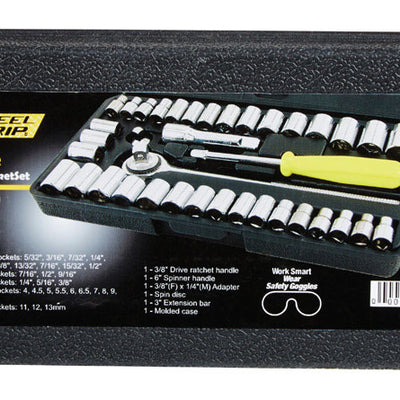 Steel Grip 1/4 and 3/8 in. drive Metric and SAE Socket and Ratchet Set 40 pc