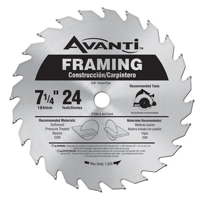Avanti 7-1/4 in. D X 5/8 in. Carbide Tipped Steel Framing Saw Blade 24 teeth