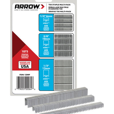 Arrow T50 3/8 in. W 18 Ga. Flat Crown Heavy Duty Staple Assortment 1875 pk