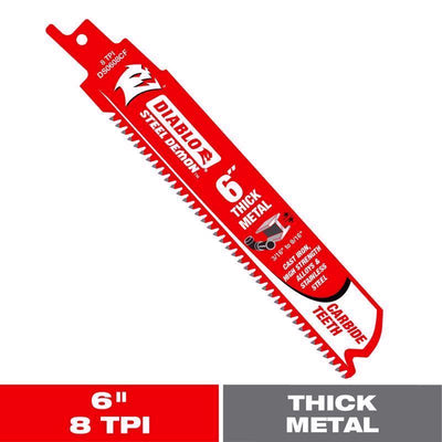 Diablo Steel Demon 6 in. Carbide Tipped Thick Metal Reciprocating Saw Blade 8 TPI