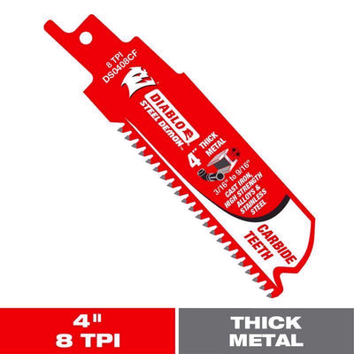 Diablo Steel Demon 4 in. Carbide Tipped Thick Metal Reciprocating Saw Blade 8 TPI