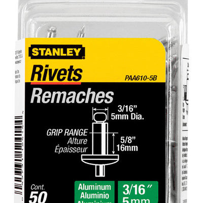 Stanley 3/16 in. D X 5/8 in. Aluminum Blind Rivets Silver 50 ct