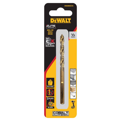 DeWalt ELITE SERIES 1/4 in. X 4 in. L Cobalt Steel Pilot Point Drill Bit Round Shank