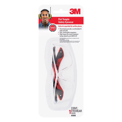 3M Safety Glasses Clear Lens Black/Red Frame