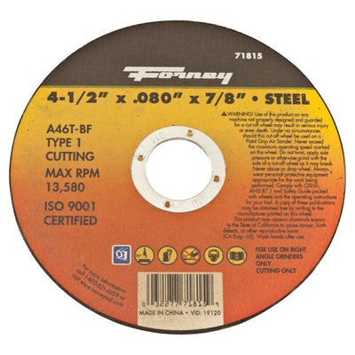 Forney 4-1/2 in. D X 7/8 in. Aluminum Oxide Metal Cut-Off Wheel