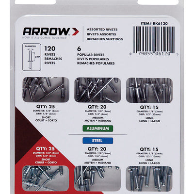 Arrow 1/8 in. D Aluminum Rivet Set Silver 120 pk