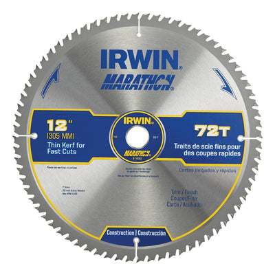 Irwin Marathon 12 in. D X 1 in. Carbide Miter and Table Saw Blade 72 teeth