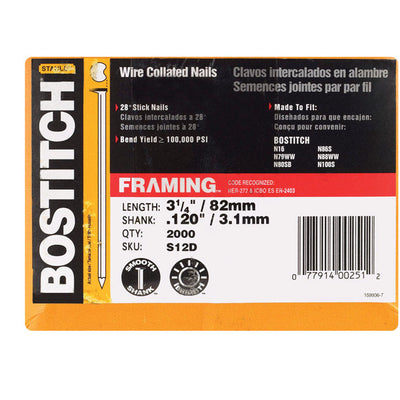Bostitch 3-1/4 in. L Angled Strip Coated Stick Nails 28 deg 2000 pk