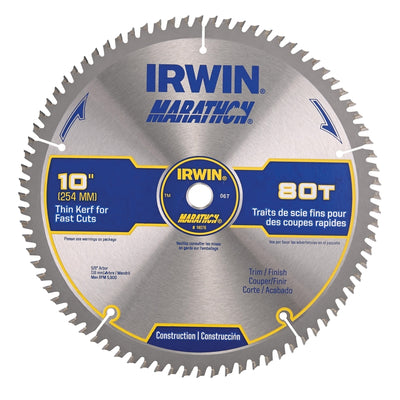 Irwin Marathon 10 in. D X 5/8 in. Carbide Circular Saw Blade 80 teeth