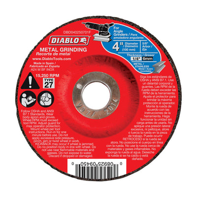 Diablo 4 in. D X 5/8 in. Aluminum Oxide Metal Grinding Disc