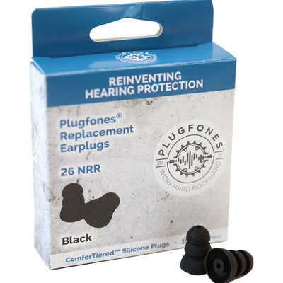 Plugfones ComforTiered 27 dB Silicone Replacement Tip Replacement Ear Plugs Black 5 pair