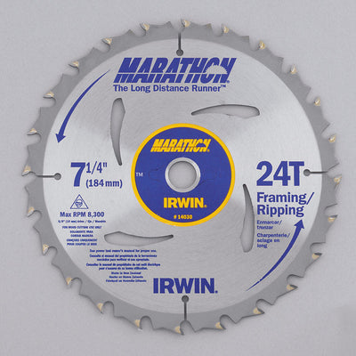 Irwin Marathon 7-1/4 in. D X 5/8 in. Carbide Circular Saw Blade 24 teeth