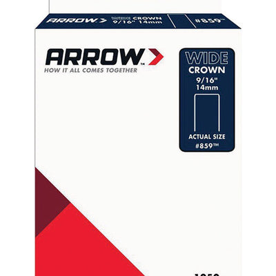 Arrow #859 1/2 in. W X 9/16 in. L 18 Ga. Wide Crown Standard Staples 1250 pk