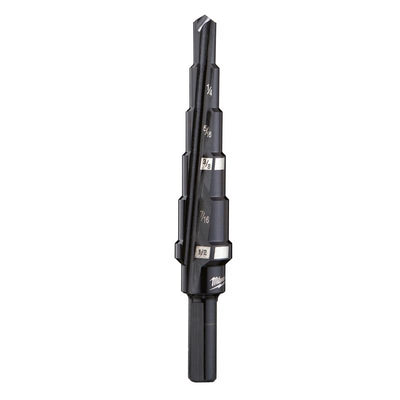Milwaukee JAM-FREE 3/16 to 1/2 in. X 6 in. L Black Oxide Step Drill Bit 3-Flat Shank 1 pc