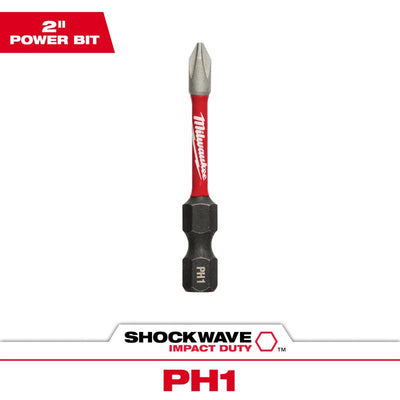 Milwaukee Shockwave Phillips #1 X 2 in. L Impact Power Bit Steel