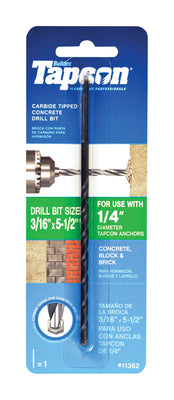 Tapcon 3/16 in. X 5-1/2 in. L Carbide Tipped Concrete Drill Bit Straight Shank