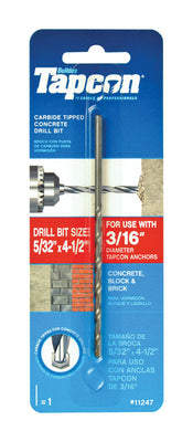 Tapcon 5/32 in. X 4-1/2 in. L Carbide Tipped Concrete Drill Bit Straight Shank