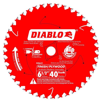 Diablo 6-1/2 in. D X 5/8 in. Finish/Plywood TiCo Hi-Density Carbide Finish Saw Blade 40 teeth