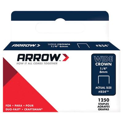 Arrow #854 1/2 in. W X 1/4 in. L 18 Ga. Wide Crown Staples 1250 pk
