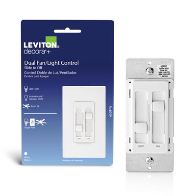 Leviton Decora SureSlide White Fan/LED Dimmer Slide Switch