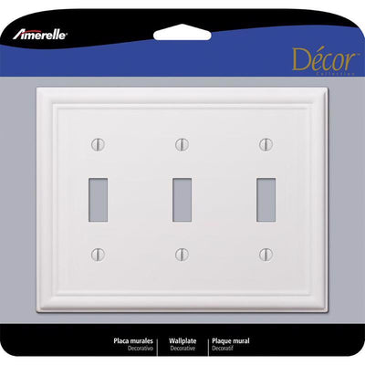 Amerelle Chelsea White 3 gang Stamped Steel Toggle Wall Plate