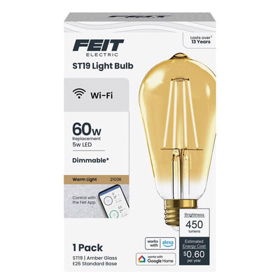 Feit Smart Home ST19 E26 (Medium) Smart-Enabled LED Bulb Amber 60 Watt Equivalence