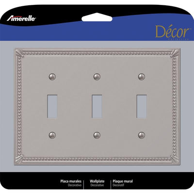 Amerelle Imperial Bead Brushed Nickel 3 gang Metal Toggle Wall Plate
