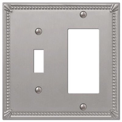 Amerelle Imperial Bead Brushed Nickel 2 gang Metal Decorator/Toggle Wall Plate