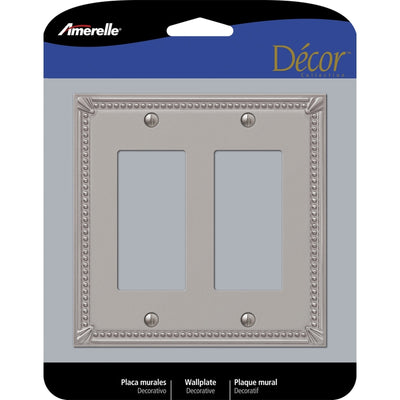 Amerelle Imperial Bead Brushed Nickel 2 gang Metal Decorator Wall Plate