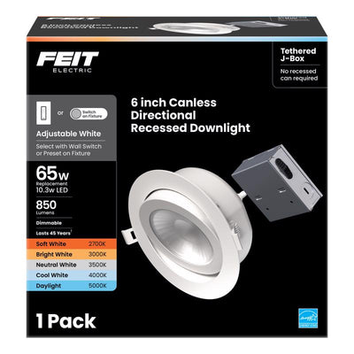 Feit White 7 in. W Aluminum LED Canless Recessed Downlight 10.3 W
