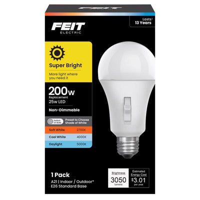 Feit A21 E26 (Medium) LED Bulb Adjustable White 200 Watt Equivalence