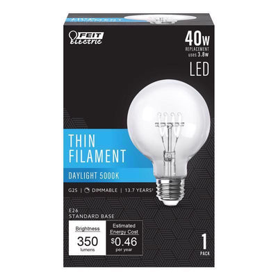 Feit G25 E26 (Medium) Filament LED Bulb Daylight 40 Watt Equivalence