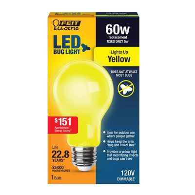 Feit A19 E26 (Medium) LED Bug Light Yellow 60 Watt Equivalence