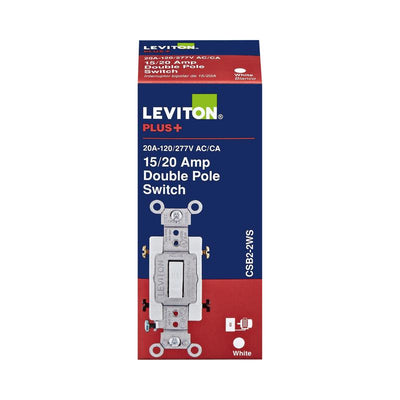Leviton 20 amps Double Pole Toggle AC Quiet Switch White