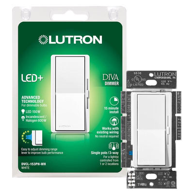 Lutron Diva White 150 W Rocker Dimmer/Paddle Switch