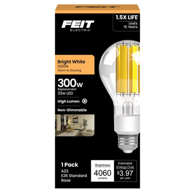 Feit A23 E26 (Medium) Filament LED Bulb Bright White 300 Watt Equivalence