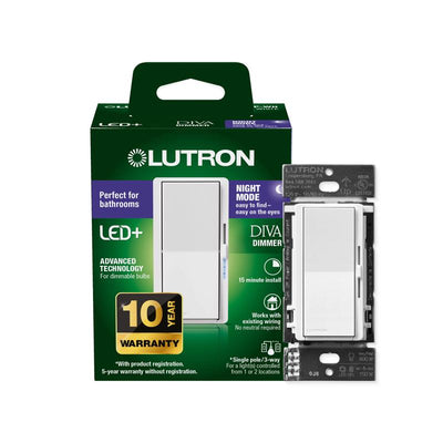 Lutron Diva with Night Mode for Dimmable LED Bulbs White 150 W 3-Way Dimmer Switch