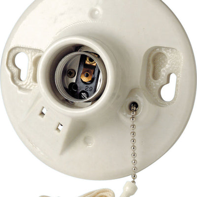 Leviton Porcelain Incandescent Medium Base Pull Chain Socket w/Outlet