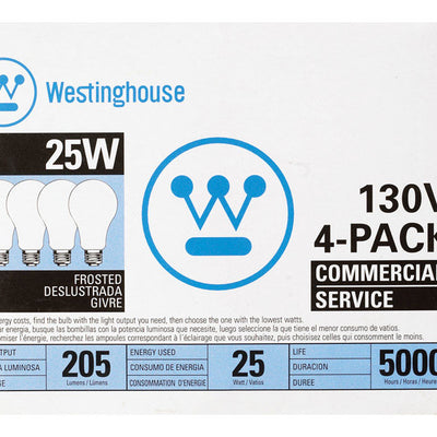 Westinghouse 25 W A19 A-Line Incandescent Bulb E26 (Medium) White 4 pk