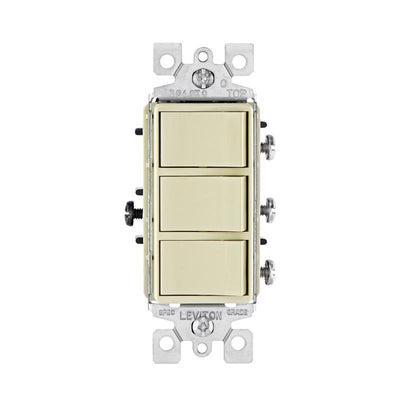 Leviton Decora 15 amps Single Pole Rocker Triple Combination Switch Ivory