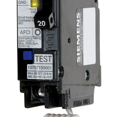 Siemens 20 amps Arc Fault Single Pole Circuit Breaker