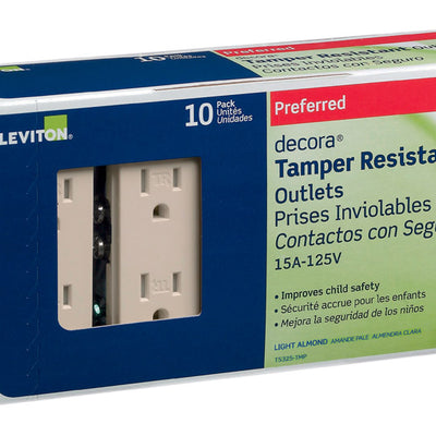 Leviton Decora 15 amps 125 V Duplex Light Almond Outlet 5-15R 10 pk