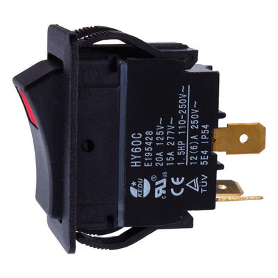 Jandorf 20 amps Single Pole Rocker Power Tool Switch Black