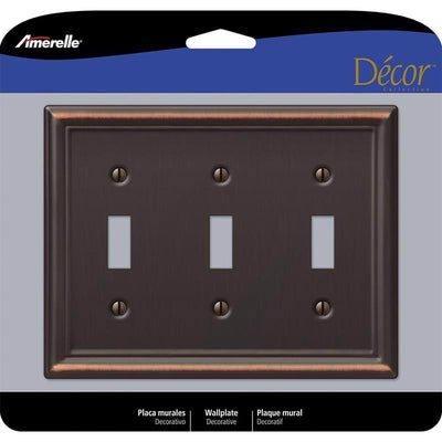 Amerelle Chelsea Aged Bronze 3 gang Stamped Steel Toggle Wall Plate