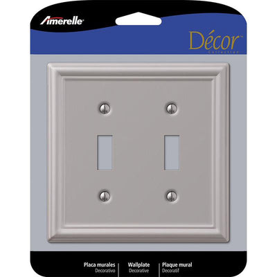 Amerelle Chelsea Brushed Nickel 2 gang Stamped Steel Toggle Wall Plate