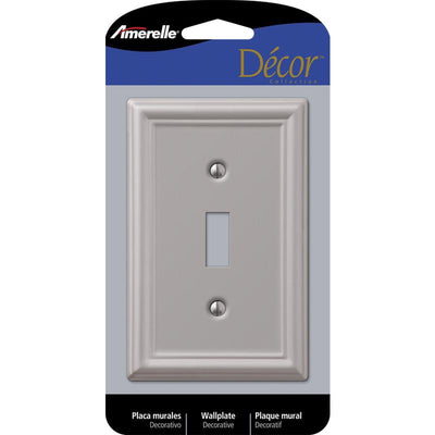 Amerelle Chelsea Brushed Nickel 1 gang Stamped Steel Toggle Wall Plate