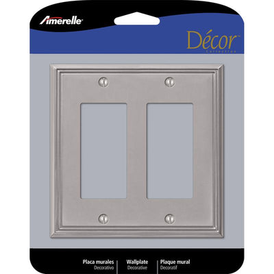 Amerelle Metro Brushed Nickel 2 gang Die-Cast Metal Decorator Wall Plate
