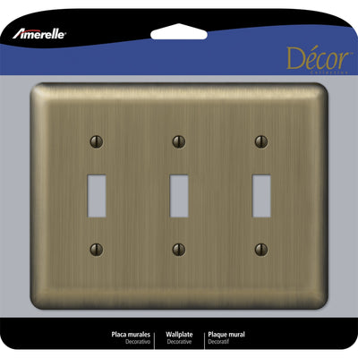 Amerelle Devon Brushed Brass 3 gang Stamped Steel Toggle Wall Plate