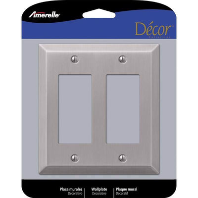 Amerelle Century Brushed Nickel 2 gang Stamped Steel Decorator Wall Plate