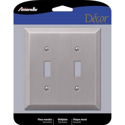 Amerelle Century Brushed Nickel 2 gang Stamped Steel Toggle Wall Plate